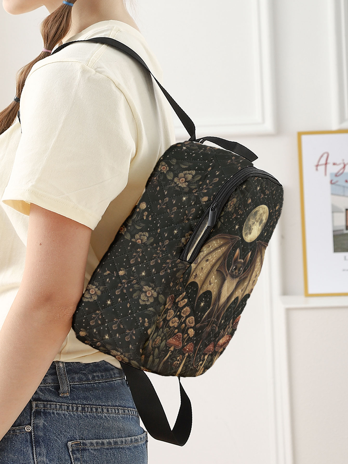 Yarasa Ay Mantarı Çiçek Desenl - Fashion Backpack Women incelemesi ve fiyatı